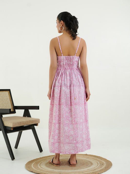 V-Neck Long Strappy Dress Pink