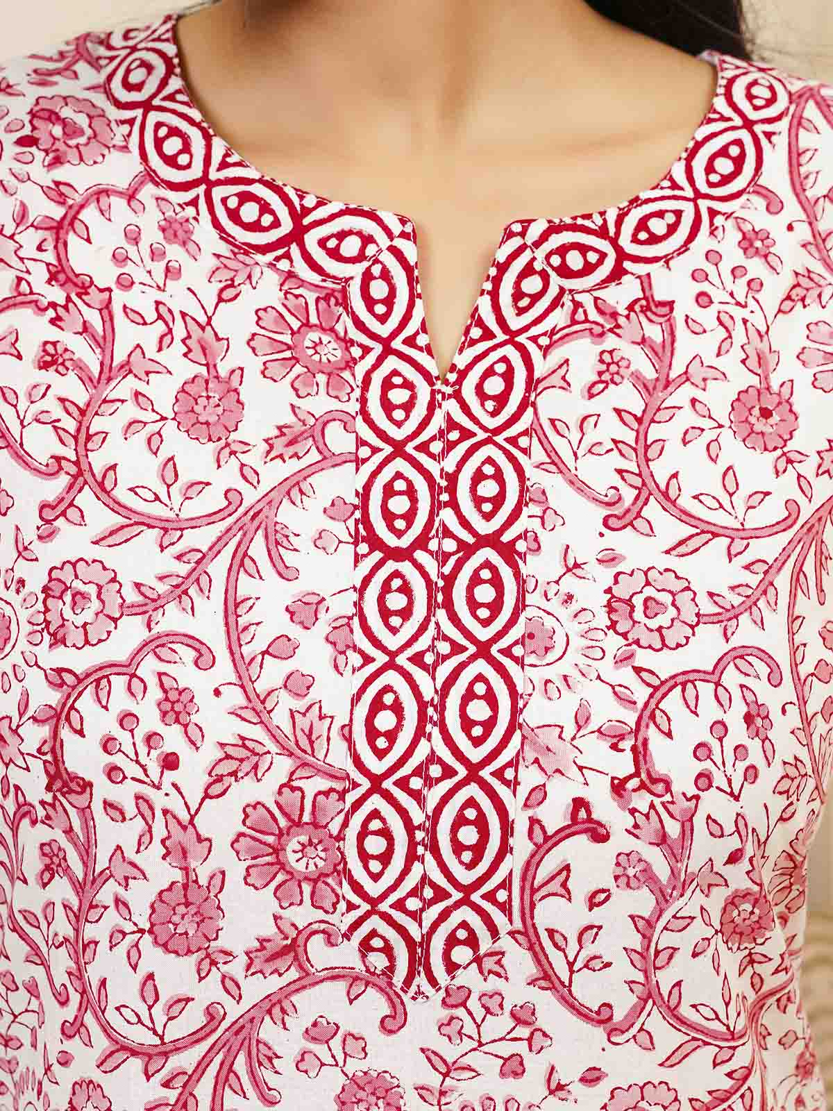 Cotton Block Printed Long Kurta Pink