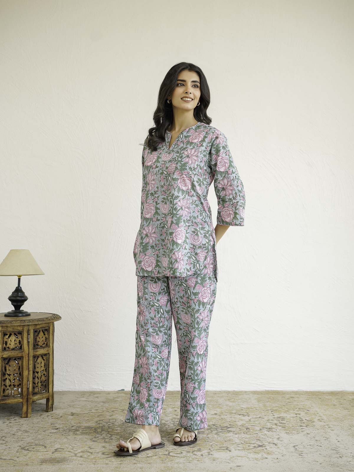 Cotton Printed Lounge Wear Coord Set Light Green