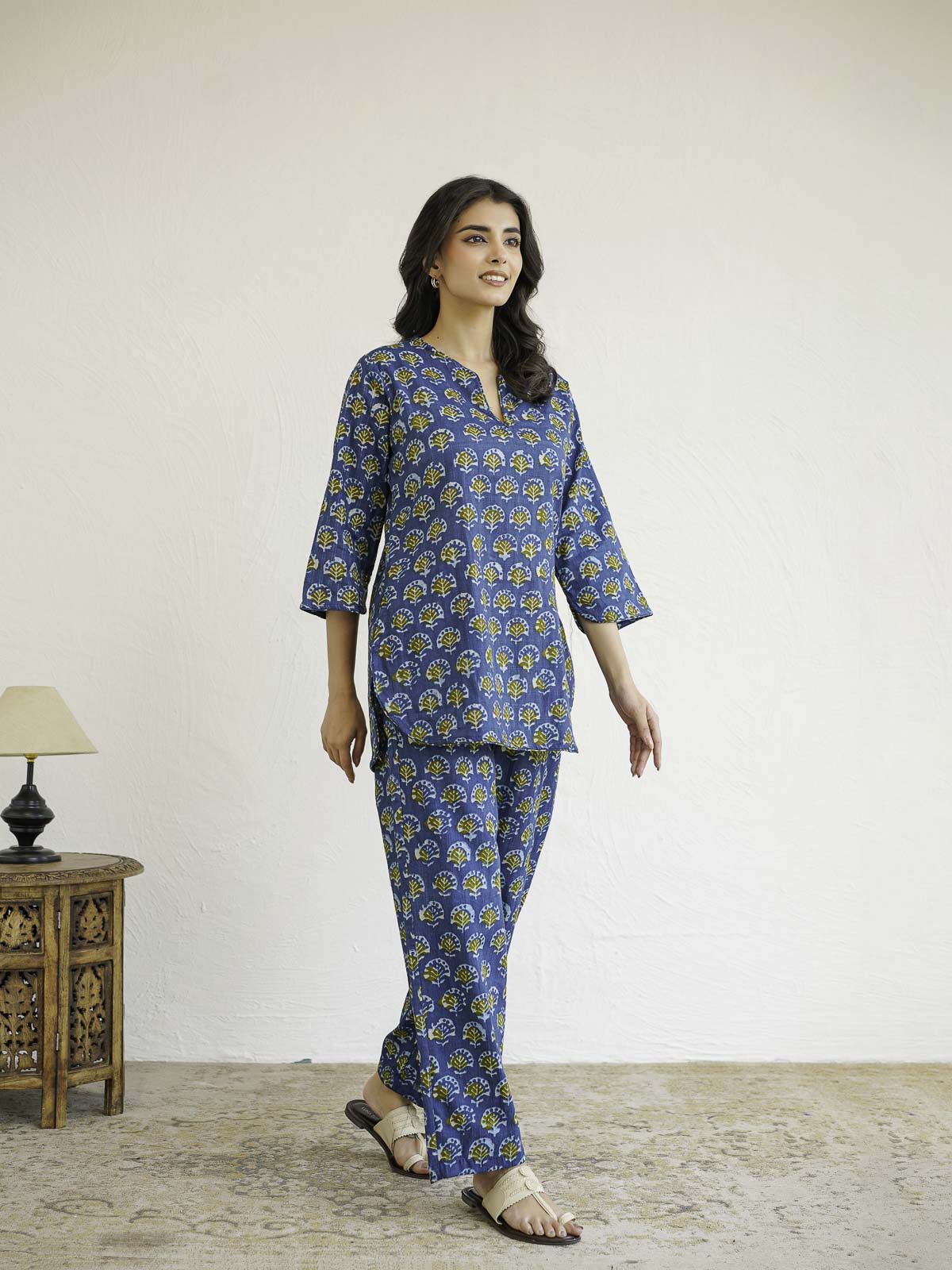 Cotton Printed Lounge Wear Coord Set Blue