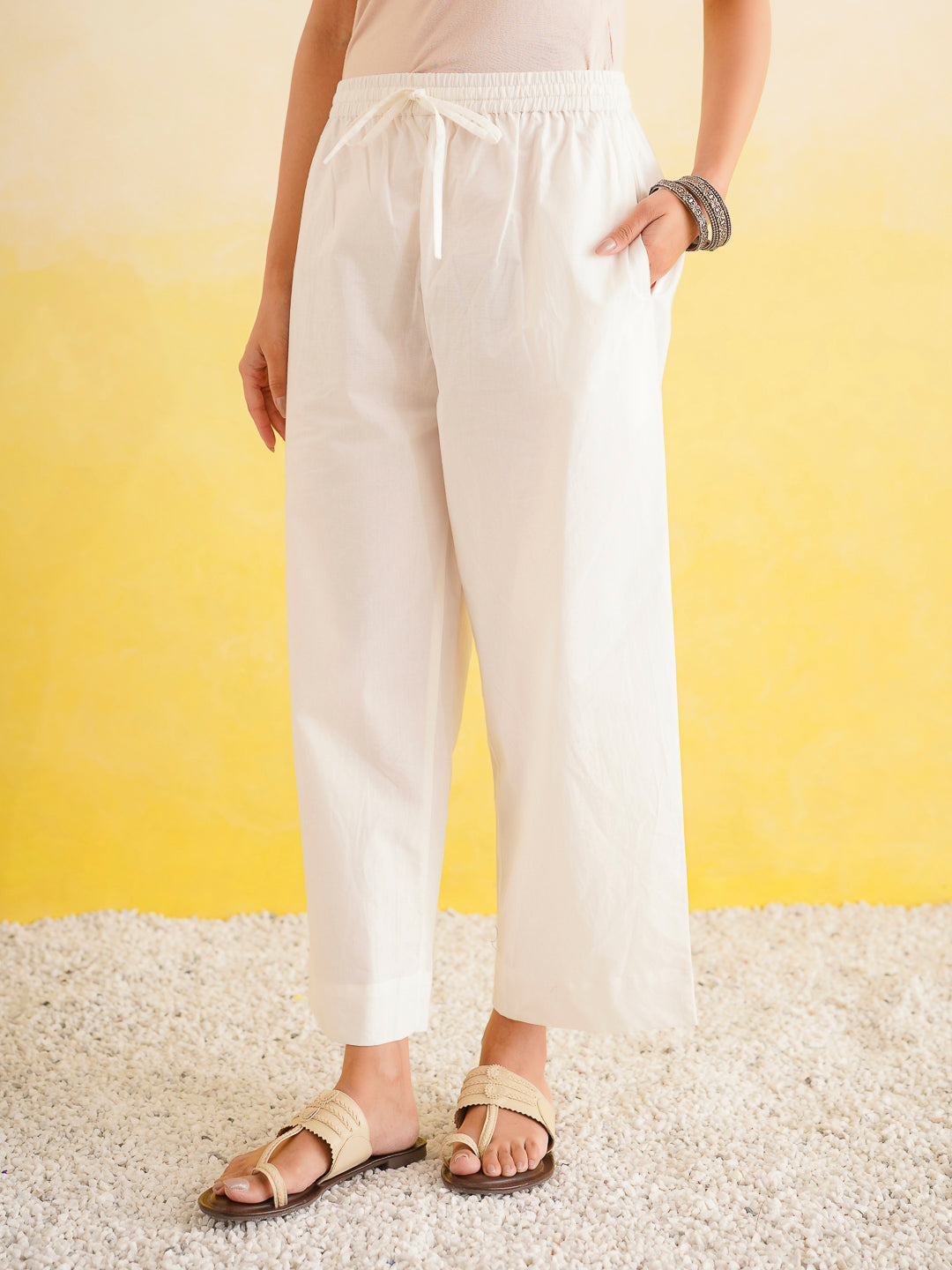 Block Printed A-Line Cotton Kurta Pant Ghazal Set White