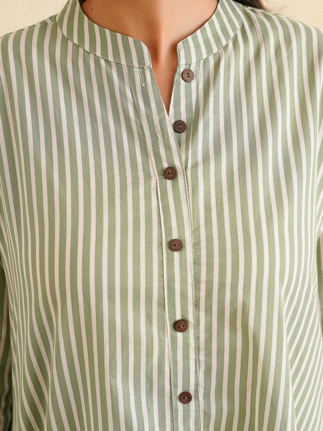 Printed A-Line Cotton Kurta Pant Set Green
