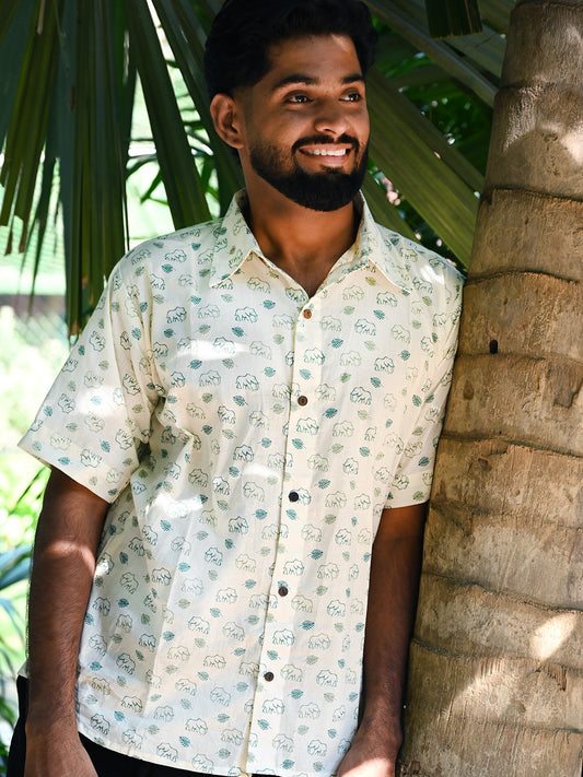 Men's Relaxed Fit Cotton Shirt – Half Sleeves - White Elephant