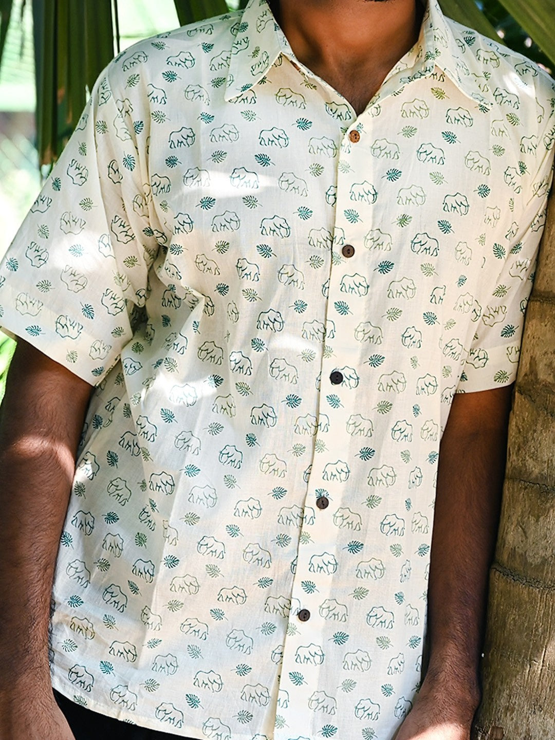 Men's Relaxed Fit Cotton Shirt – Half Sleeves - White Elephant