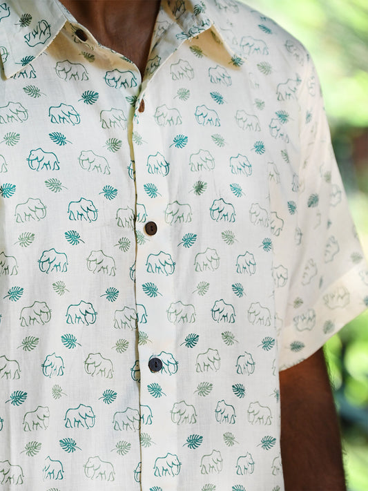 Men's Relaxed Fit Cotton Shirt – Half Sleeves - White Elephant