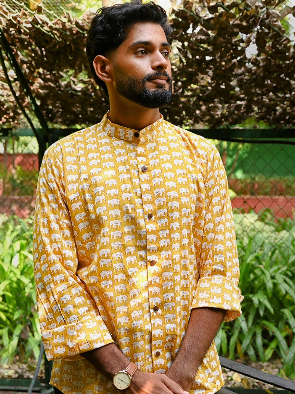Men's Relaxed Fit Cotton Shirt – Full Sleeves - Yellow Elephant