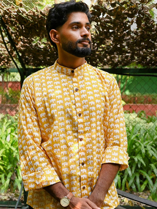 Men's Relaxed Fit Cotton Shirt – Full Sleeves - Yellow Elephant