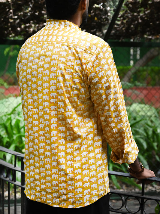 Men's Relaxed Fit Cotton Shirt – Full Sleeves - Yellow Elephant