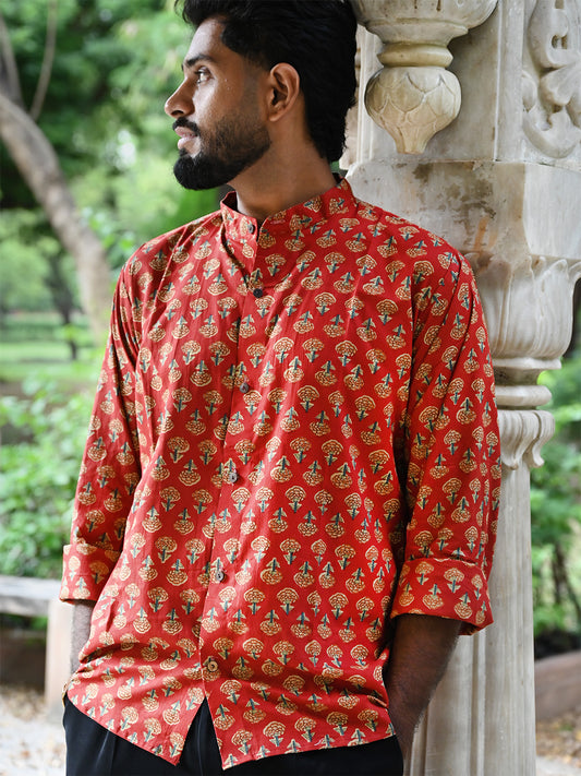 Men's Relaxed Fit Cotton Shirt – Full Sleeves - Red Booty