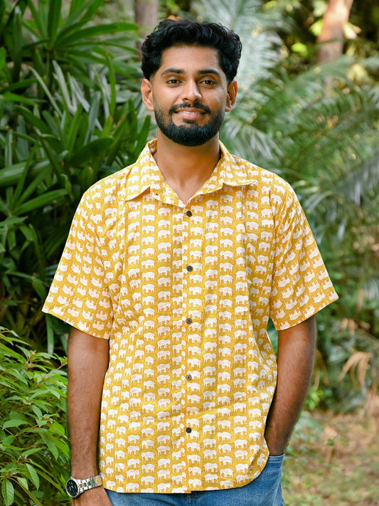 Men's Relaxed Fit Cotton Shirt – Half Sleeves - Yellow Elephant