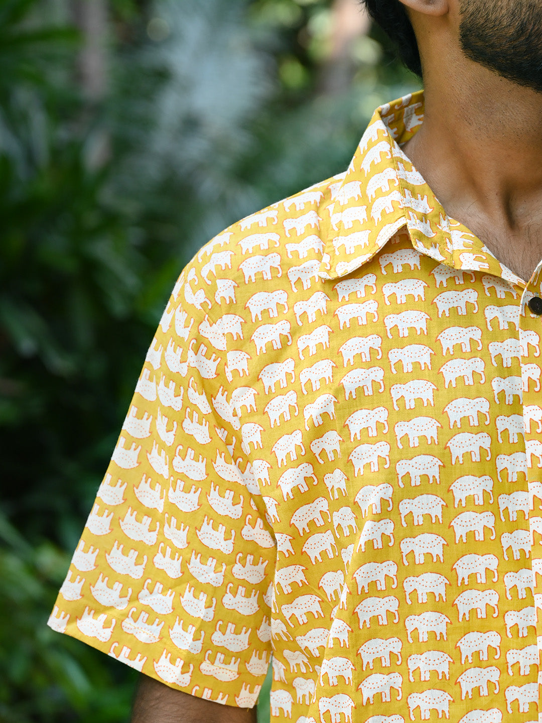 Men's Relaxed Fit Cotton Shirt – Half Sleeves - Yellow Elephant