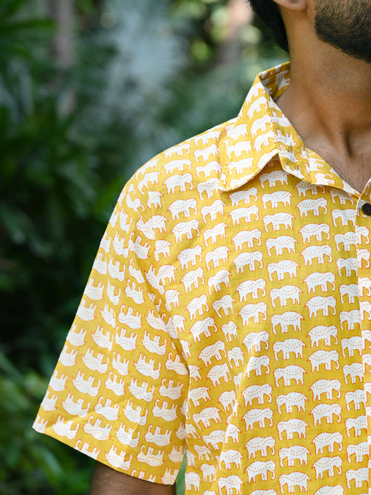 Men's Relaxed Fit Cotton Shirt – Half Sleeves - Yellow Elephant