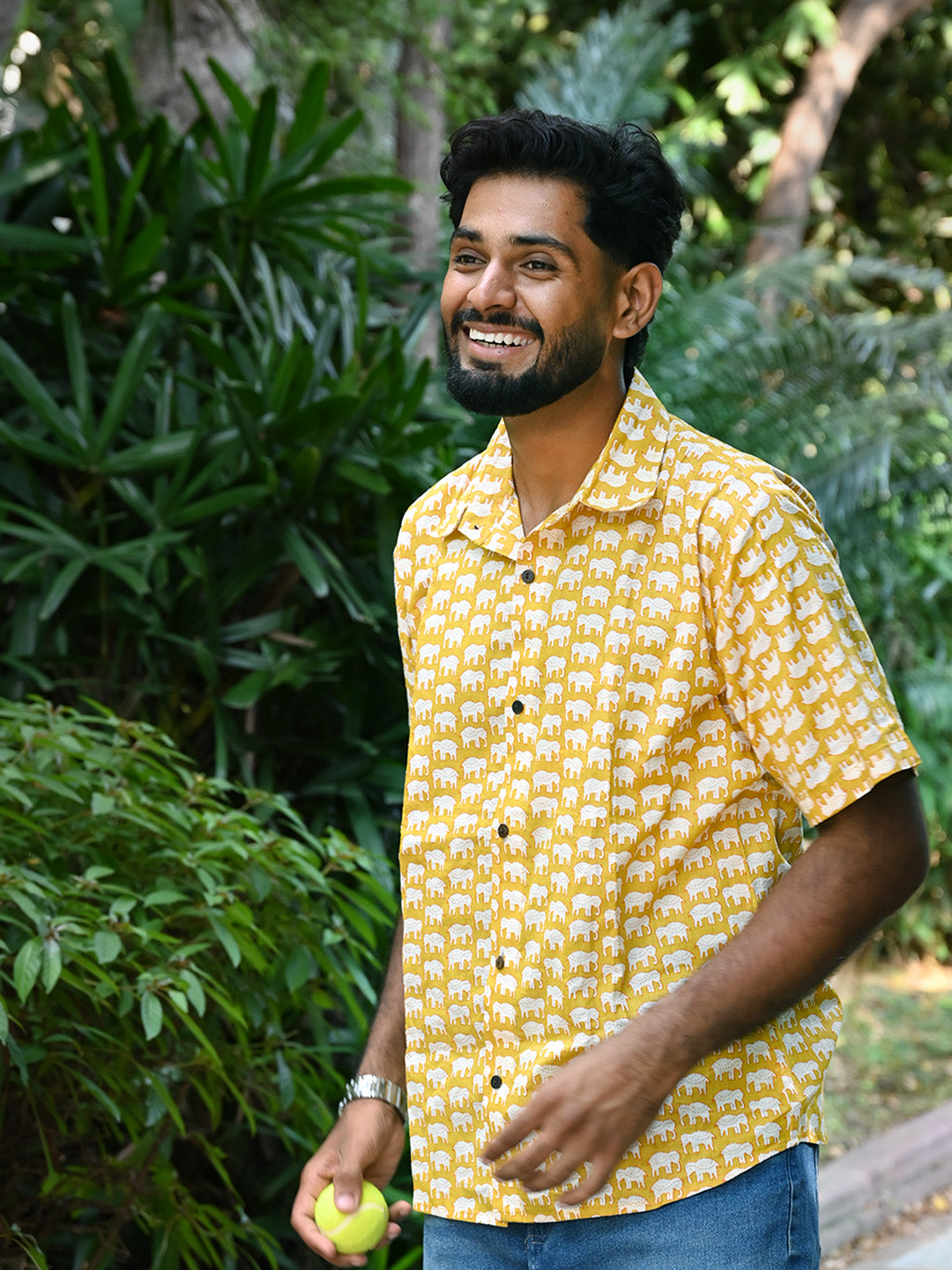 Men's Relaxed Fit Cotton Shirt – Half Sleeves - Yellow Elephant