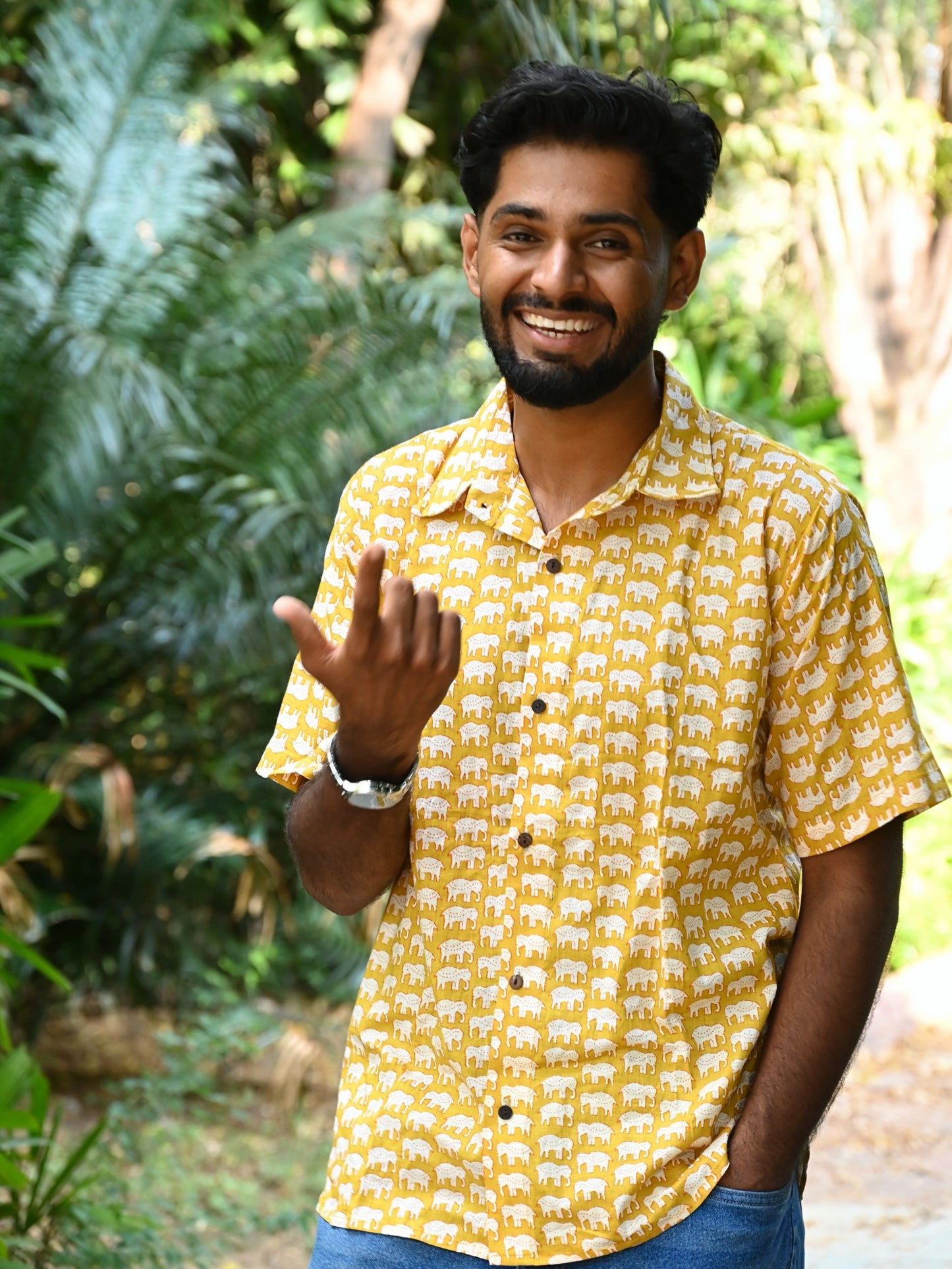 Men's Relaxed Fit Cotton Shirt – Half Sleeves - Yellow Elephant