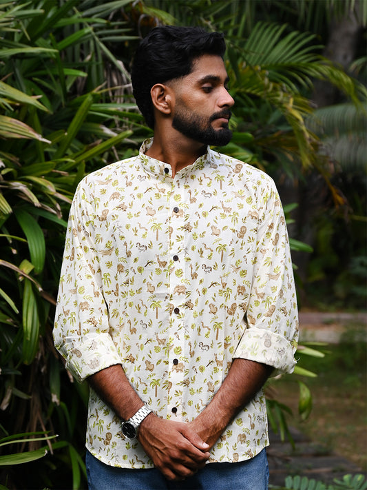 Men's Relaxed Fit Cotton Shirt – Full Sleeves - White Zoo