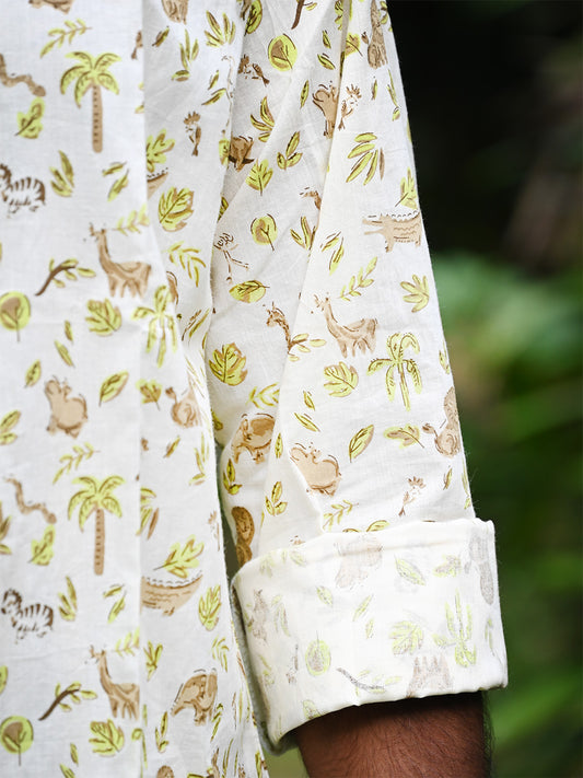 Men's Relaxed Fit Cotton Shirt – Full Sleeves - White Zoo