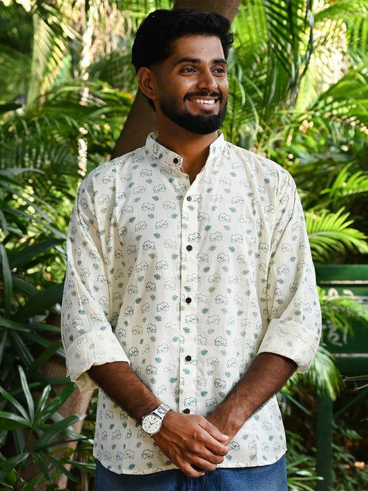 Men's Relaxed Fit Cotton Shirt – Full Sleeves - White Elephant