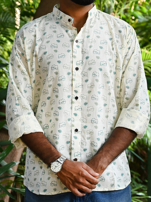 Men's Relaxed Fit Cotton Shirt – Full Sleeves - White Elephant