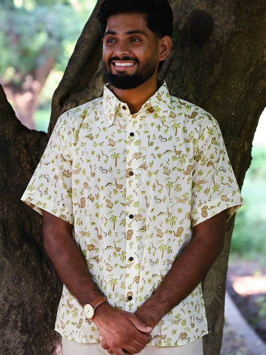 Men's Relaxed Fit Cotton Shirt – Half Sleeves - White Zoo