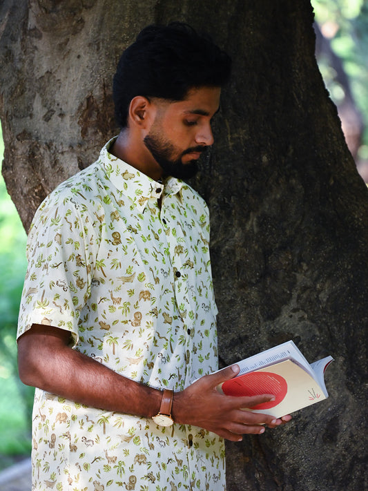 Men's Relaxed Fit Cotton Shirt – Half Sleeves - White Zoo