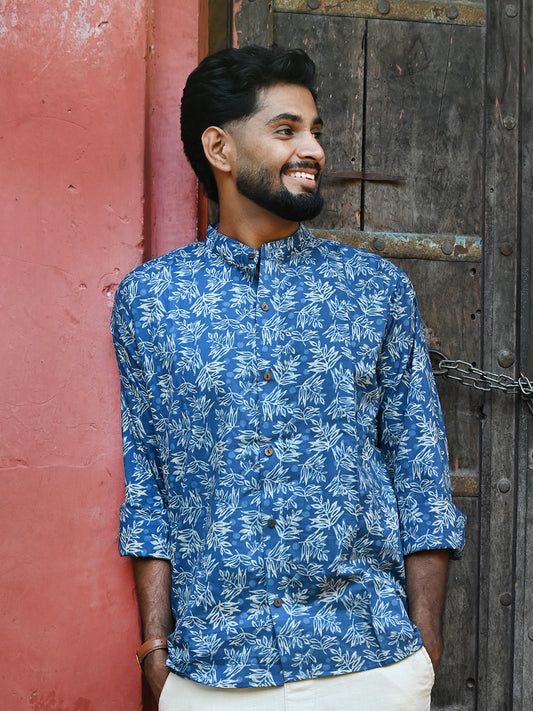 Men's Relaxed Fit Cotton Shirt – Full Sleeves - Indigo Jaal
