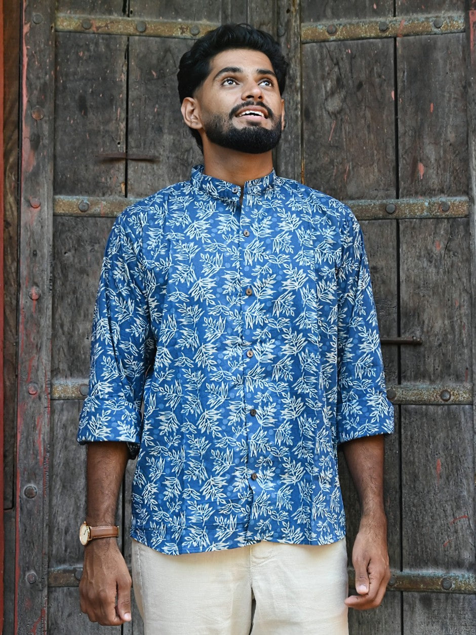 Men's Relaxed Fit Cotton Shirt – Full Sleeves - Indigo Jaal