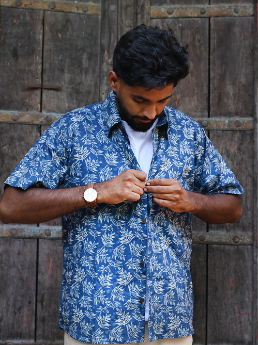 Men's Relaxed Fit Cotton Shirt – Half Sleeves - Indigo Jaal