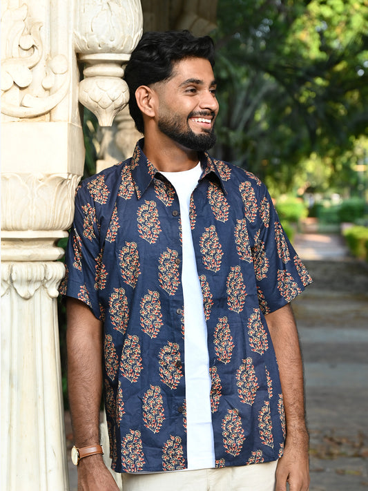 Men's Relaxed Fit Cotton Shirt – Half Sleeves - Indigo Booty