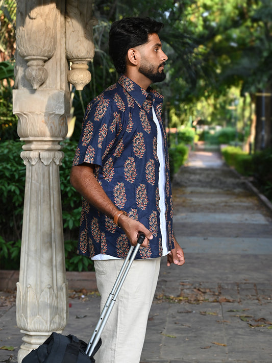 Men's Relaxed Fit Cotton Shirt – Half Sleeves - Indigo Booty