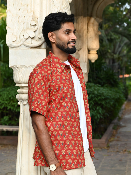 Men's Relaxed Fit Cotton Shirt – Half Sleeves - Red Booty