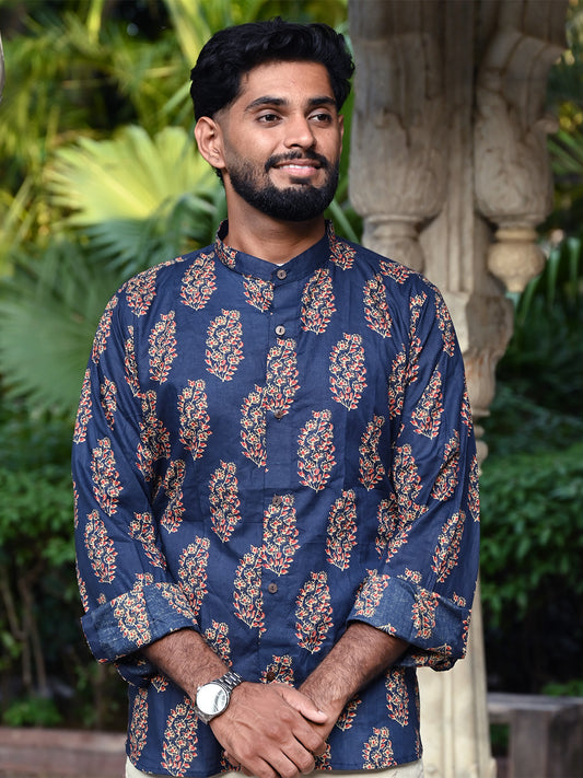 Men's Relaxed Fit Cotton Shirt – Full Sleeves - Indigo Booty