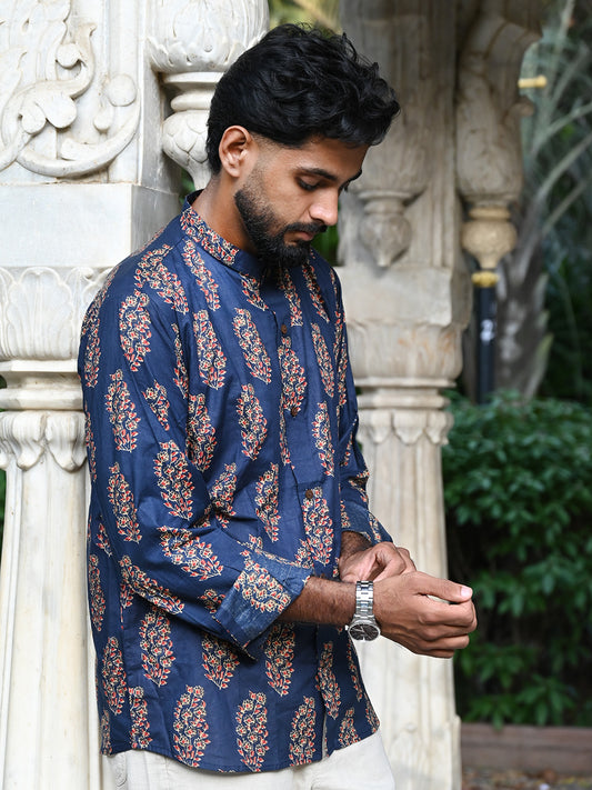 Men's Relaxed Fit Cotton Shirt – Full Sleeves - Indigo Booty