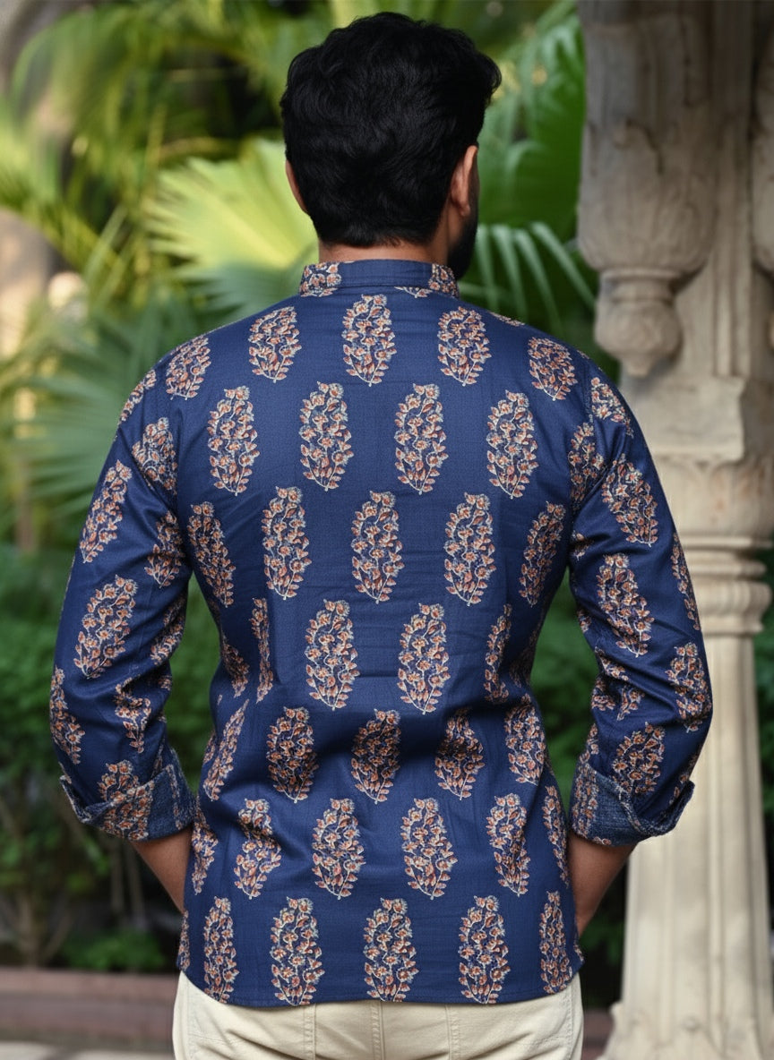 Men's Relaxed Fit Cotton Shirt – Full Sleeves - Indigo Booty