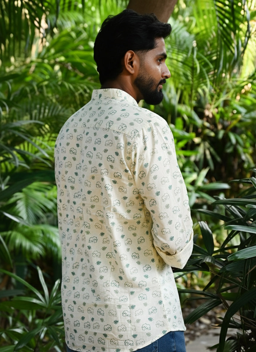 Men's Relaxed Fit Cotton Shirt – Full Sleeves - White Elephant