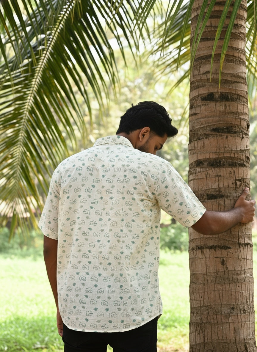 Men's Relaxed Fit Cotton Shirt – Half Sleeves - White Elephant
