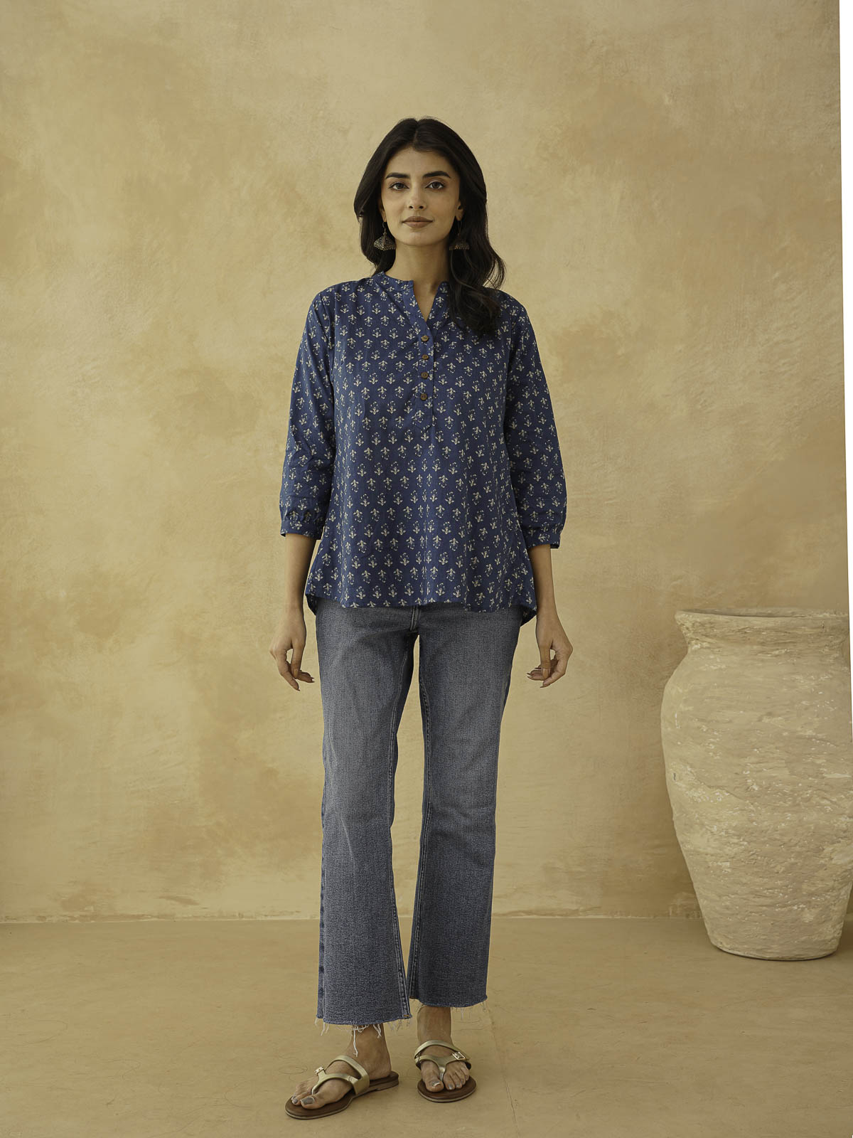 Cotton Printed Everyday Tunic Top For Women Blue Booty