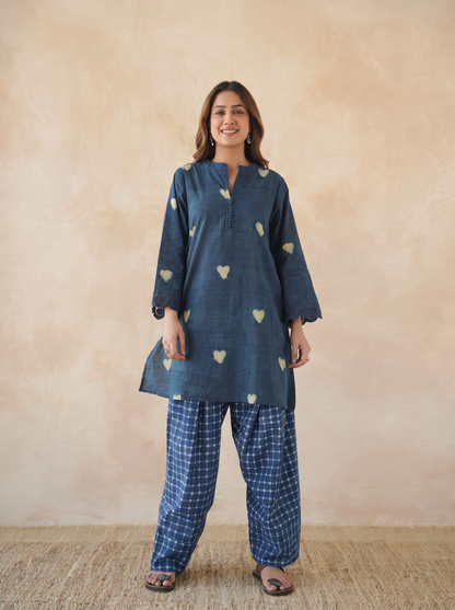Farshi Set Relaxed Fit Kurta & Pants Set Indigo Heart