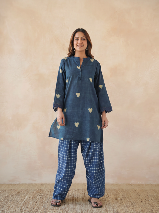 Farshi Set Relaxed Fit Kurta & Pants Set Indigo Heart