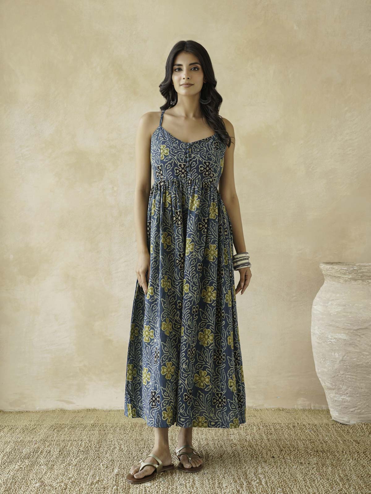 V-Neck Long Strappy Dress Indigo Jaal