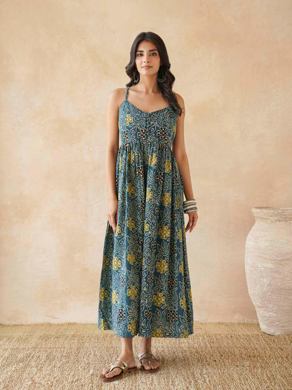 V-Neck Long Strappy Dress Indigo Jaal