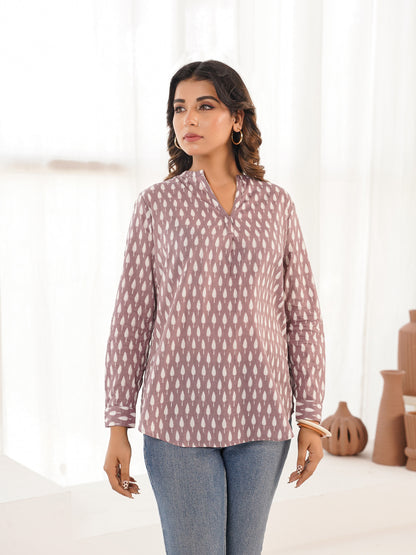 Cotton Printed Top For Women Purple