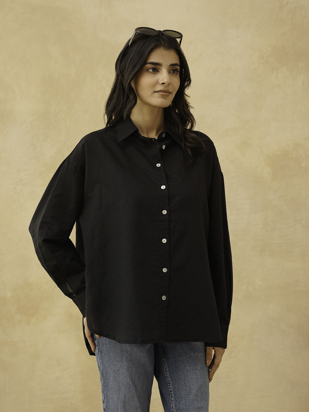 Classic Linen Shirt For Women Black
