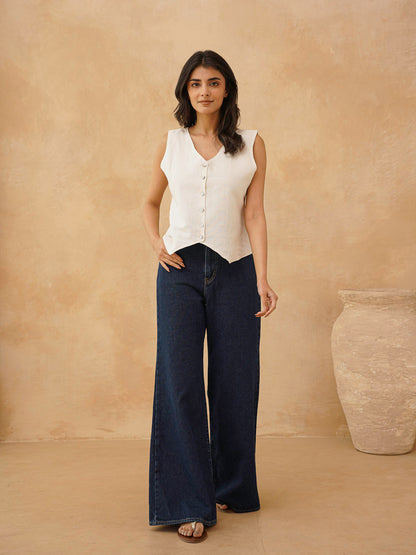 Classic Linen Vest For Women White