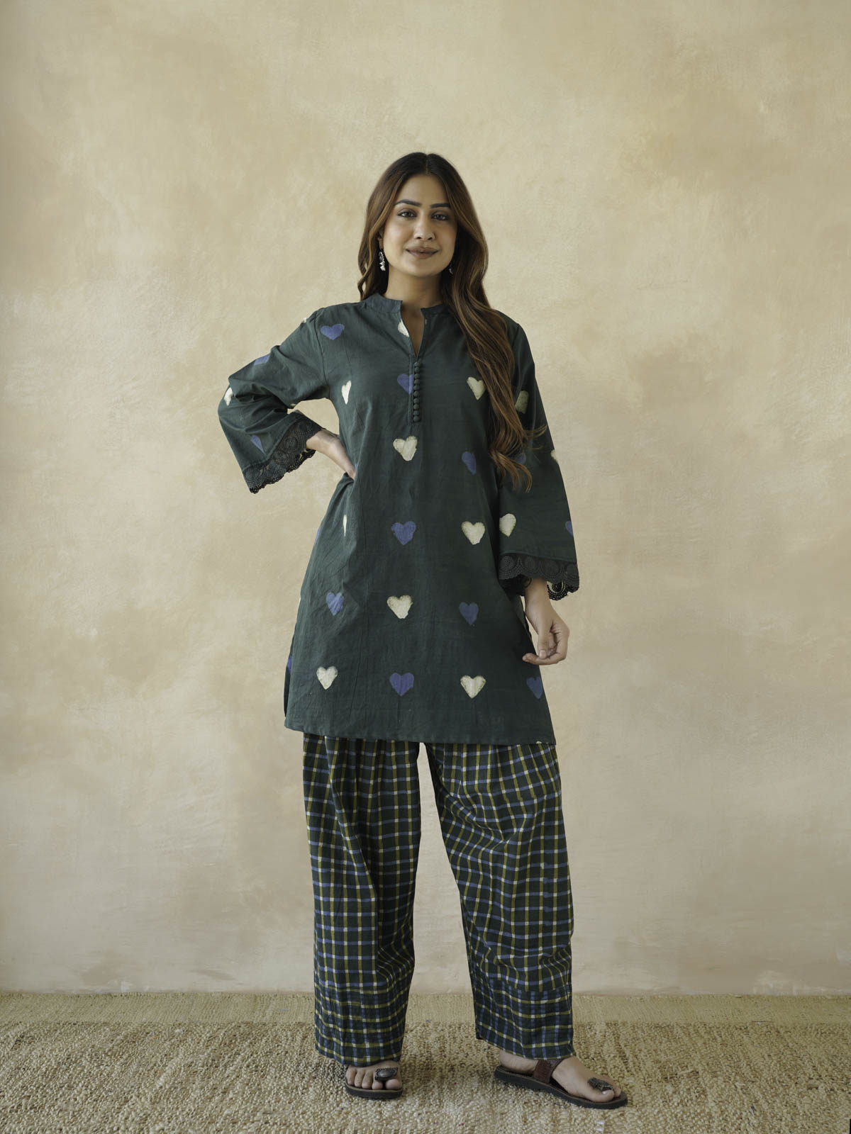 Farshi Set Relaxed Fit Kurta & Pants Set Green Heart