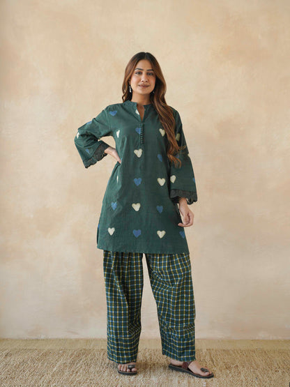 Farshi Set Relaxed Fit Kurta & Pants Set Green Heart
