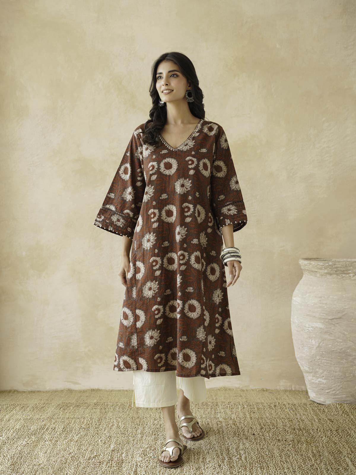 Cotton Printed Ultimate Aline Kurta For Women Red Flower