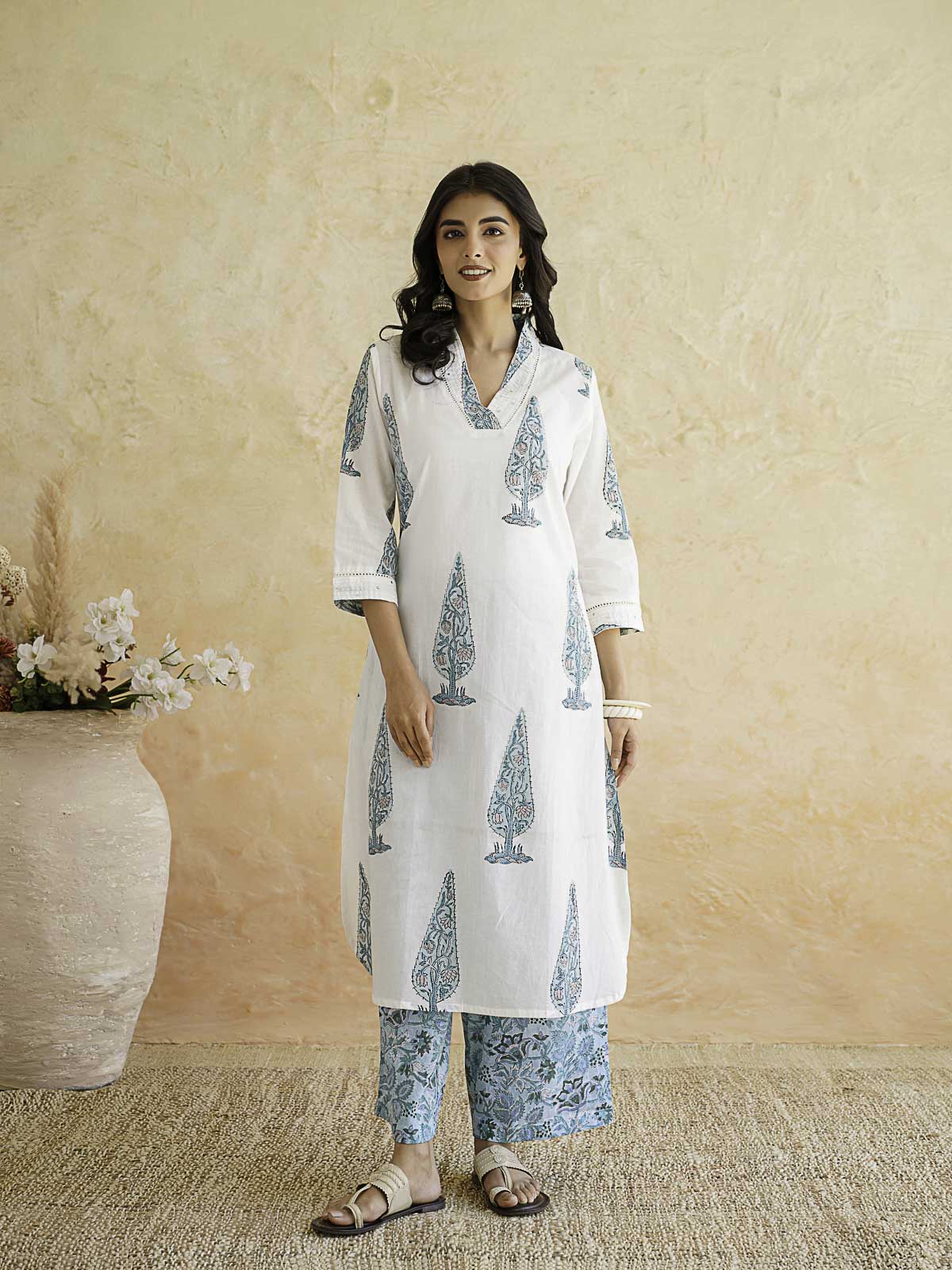 Classic Cotton Kurta Set For Women White