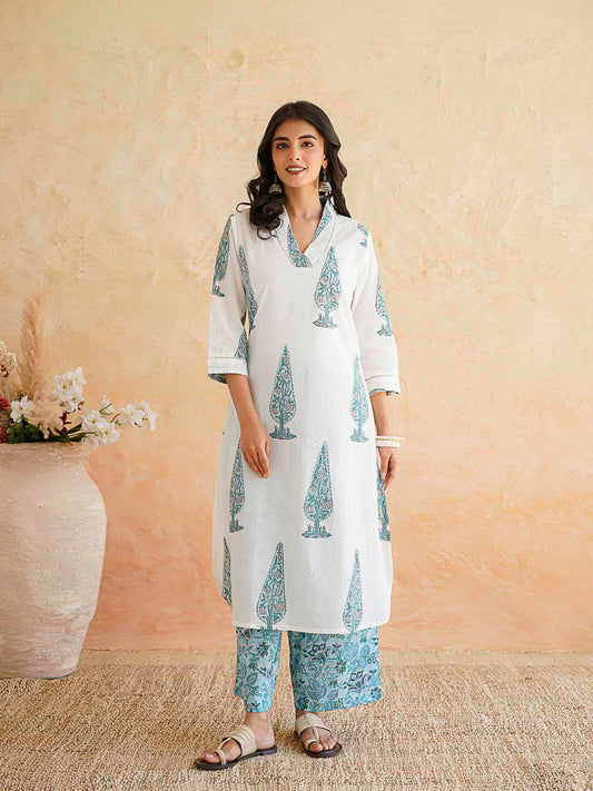 Classic Cotton Kurta Set For Women White