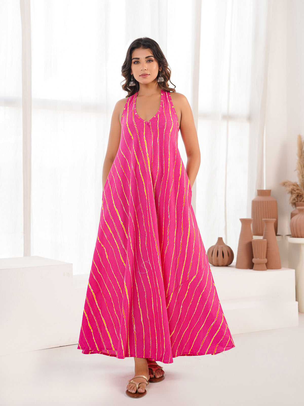 Cotton Printed Aline Moana Dress Pink