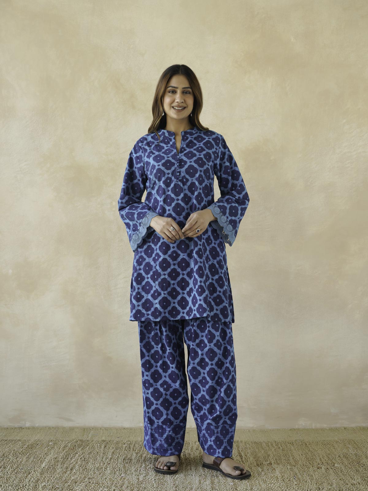 Farshi Set Relaxed Fit Kurta & Pants Set Aqua